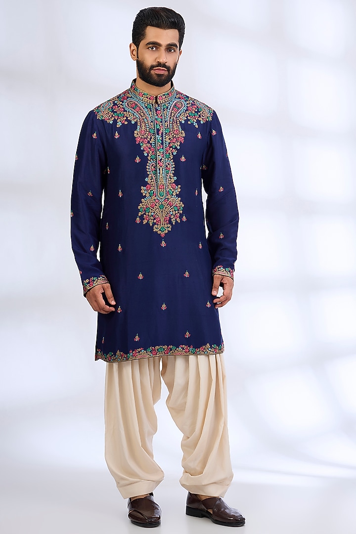 Blue Silk Kurta Set by Dolly J MAN at Pernia's Pop Up Shop