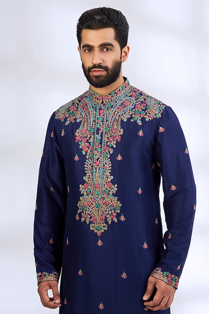 Blue Silk Kurta Set by Dolly J MAN at Pernia's Pop Up Shop