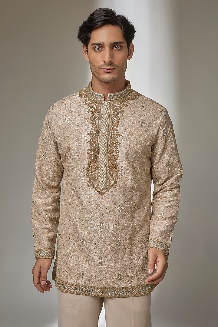 Golden Silk Kurta Set by Dolly J MAN at Pernia's Pop Up Shop
