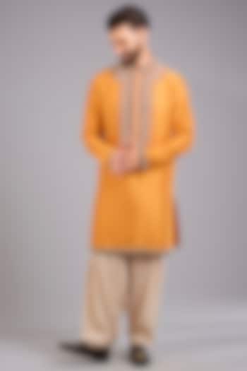Yellow Silk Kurta Set by Dolly J MAN at Pernia's Pop Up Shop