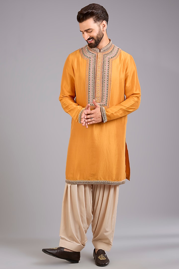 Yellow Silk Kurta Set by Dolly J MAN at Pernia's Pop Up Shop