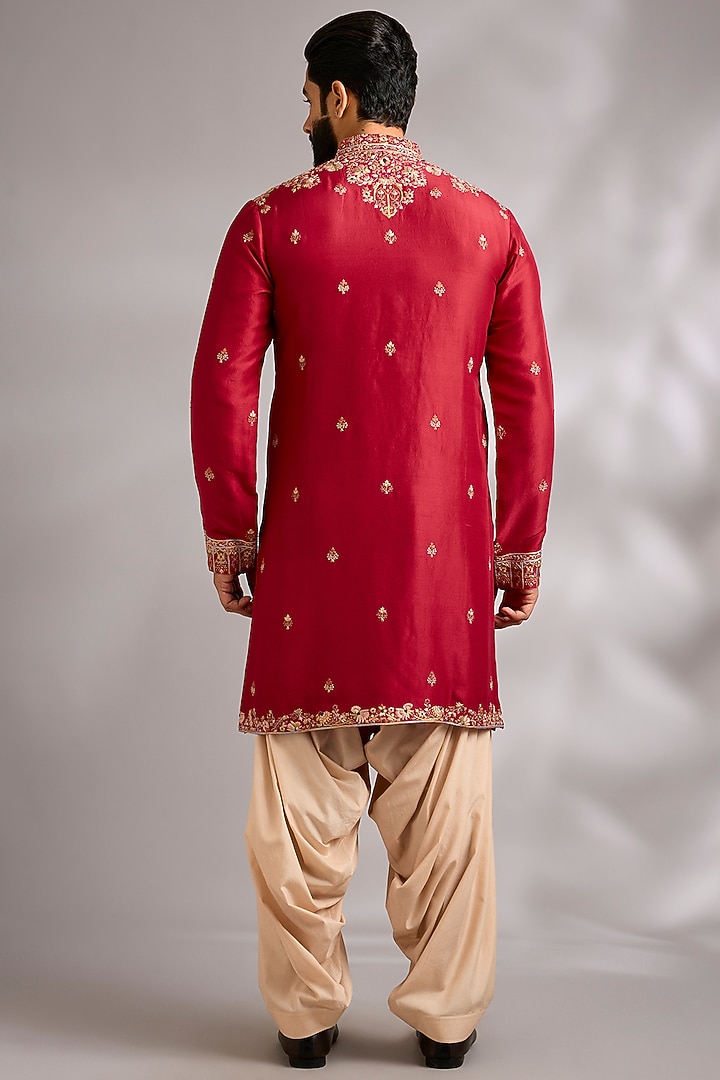 Red Silk Kurta Set by Dolly J MAN at Pernia's Pop Up Shop