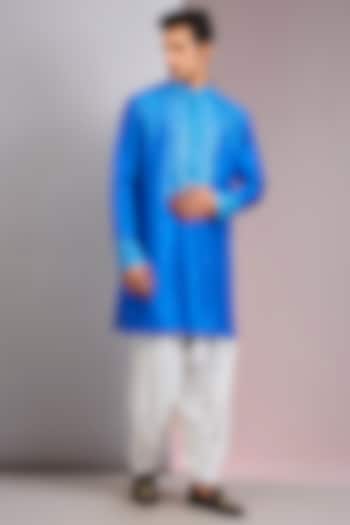 Blue Silk Kurta Set by Dolly J MAN at Pernia's Pop Up Shop