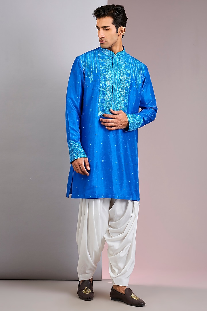 Blue Silk Kurta Set by Dolly J MAN at Pernia's Pop Up Shop