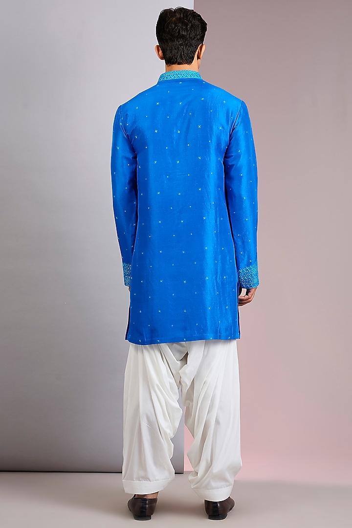 Blue Silk Kurta Set by Dolly J MAN at Pernia's Pop Up Shop