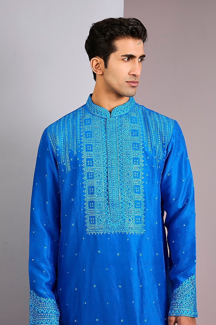 Blue Silk Kurta Set by Dolly J MAN at Pernia's Pop Up Shop