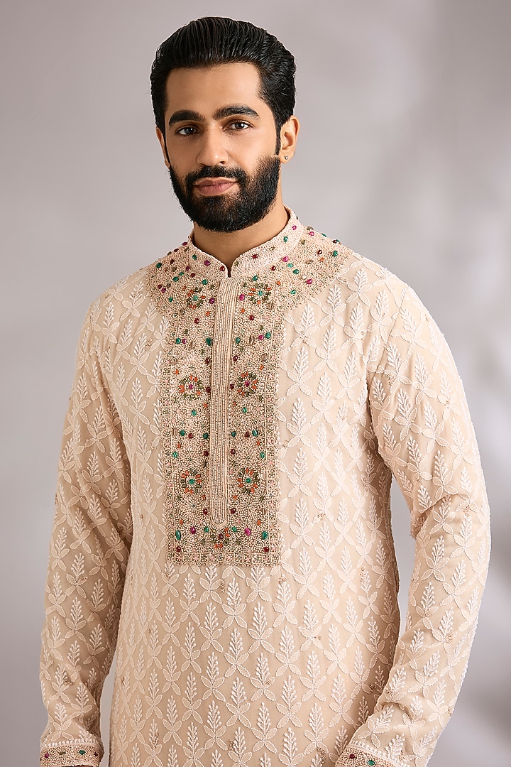 Ivory Georgette Kurta Set by Dolly J MAN at Pernia's Pop Up Shop