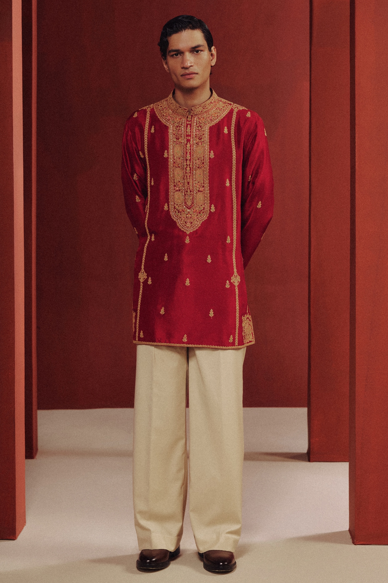 Dolly J MAN Red Silk Kashida Embroidered Kurta Set