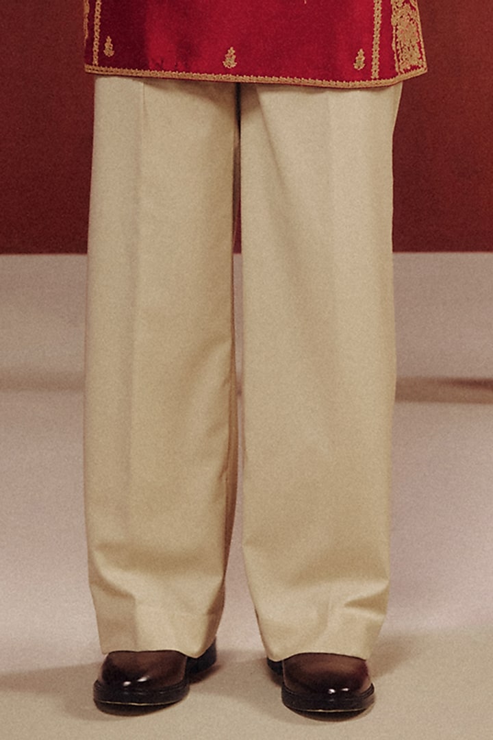 Red Silk Kashida Embroidered Kurta Set by Dolly J MAN at Pernia's Pop Up Shop