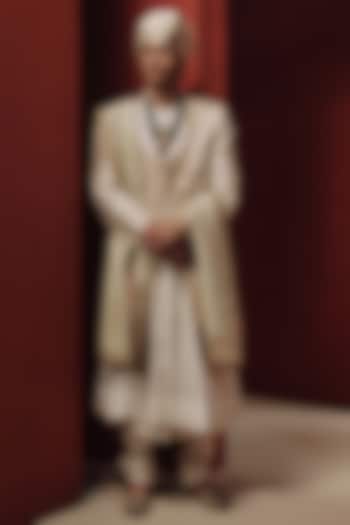 Cream Raw Silk Groom Sherwani Set by Dolly J MAN at Pernia's Pop Up Shop