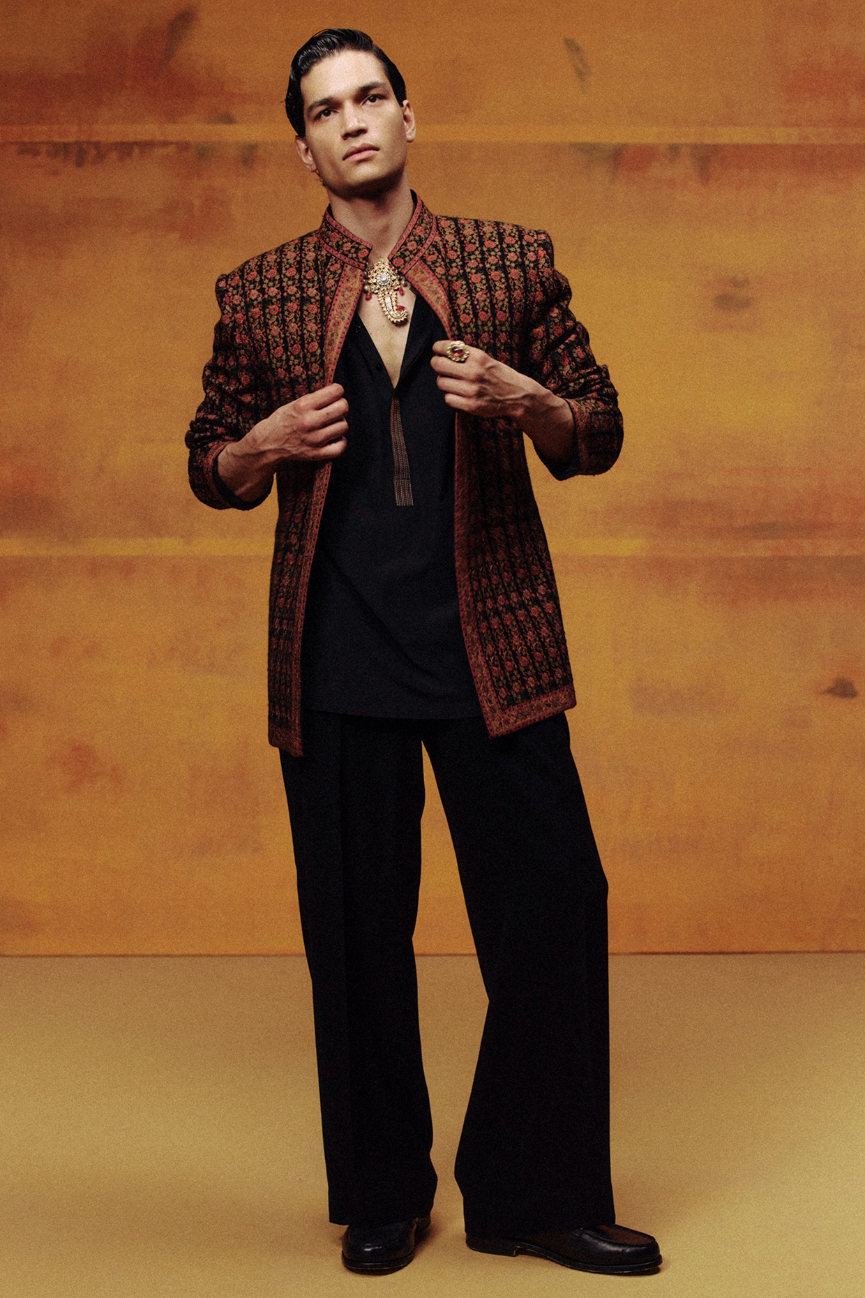 Dolly J MAN Black Pashmina Kashmiri Embroidered Jacket Set