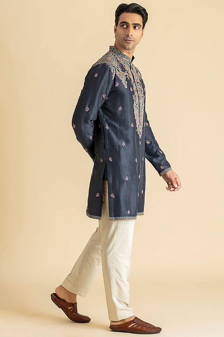 Grey Raw Silk Kurta Set by Dolly J MAN at Pernia's Pop Up Shop