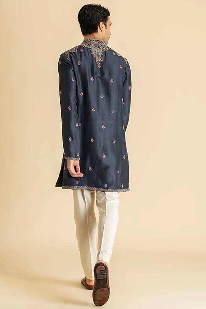 Grey Raw Silk Kurta Set by Dolly J MAN at Pernia's Pop Up Shop