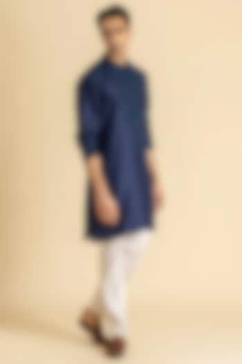 Blue Raw Silk Kurta Set by Dolly J MAN at Pernia's Pop Up Shop