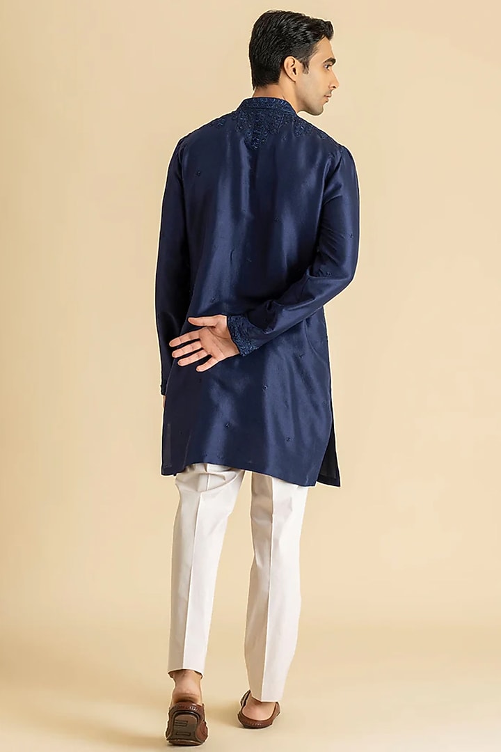 Blue Raw Silk Kurta Set by Dolly J MAN at Pernia's Pop Up Shop