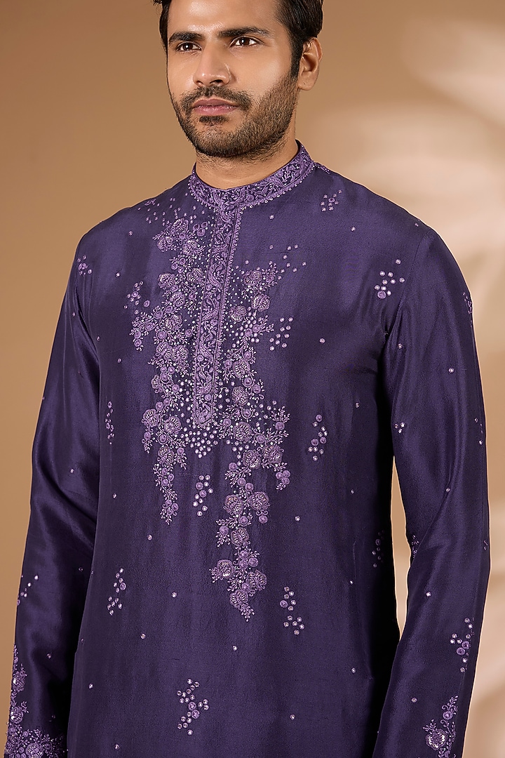Purple Silk Kurta Set by Dolly J MAN at Pernia's Pop Up Shop