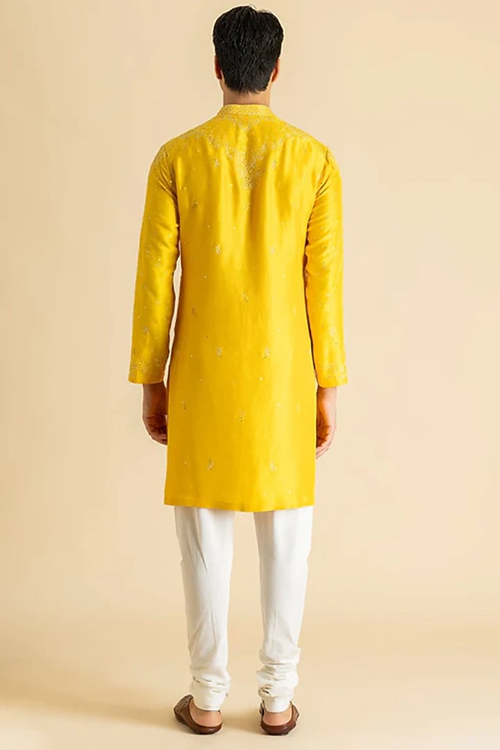 Yellow Raw Silk Kurta Set by Dolly J MAN at Pernia's Pop Up Shop