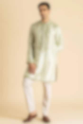 Light Green Raw Silk Kurta Set by Dolly J MAN at Pernia's Pop Up Shop