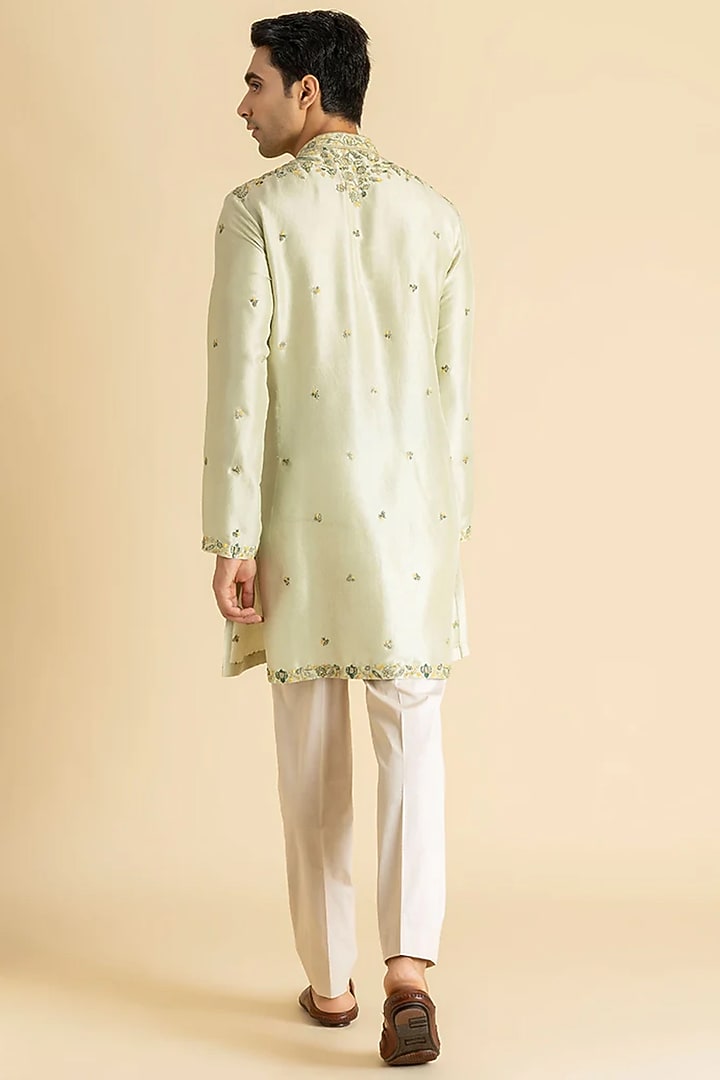 Light Green Raw Silk Kurta Set by Dolly J MAN at Pernia's Pop Up Shop