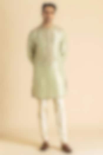 Light Green Raw Silk Kurta Set by Dolly J MAN at Pernia's Pop Up Shop