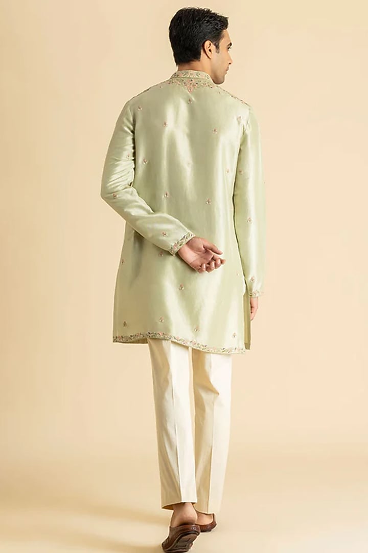 Light Green Raw Silk Kurta Set by Dolly J MAN at Pernia's Pop Up Shop