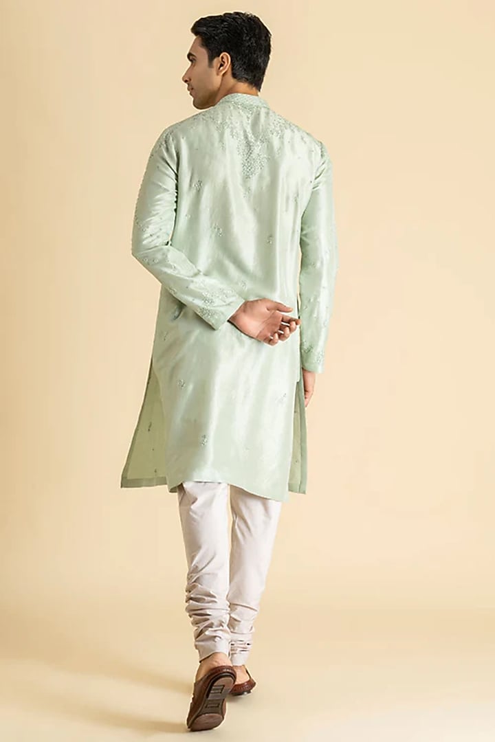 Ice Blue Raw Silk Kurta Set by Dolly J MAN at Pernia's Pop Up Shop
