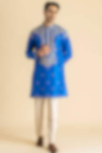 Royal Blue Raw Silk Kurta Set by Dolly J MAN at Pernia's Pop Up Shop