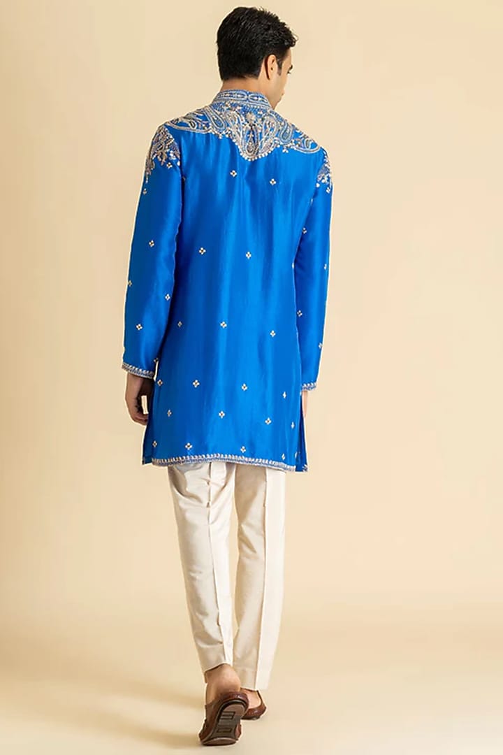 Royal Blue Raw Silk Kurta Set by Dolly J MAN at Pernia's Pop Up Shop
