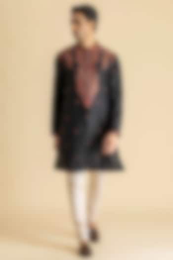 Black Raw Silk Kurta Set by Dolly J MAN at Pernia's Pop Up Shop