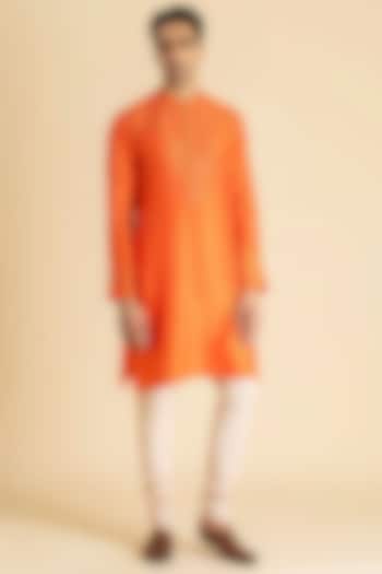Orange Raw Silk Kurta Set by Dolly J MAN at Pernia's Pop Up Shop