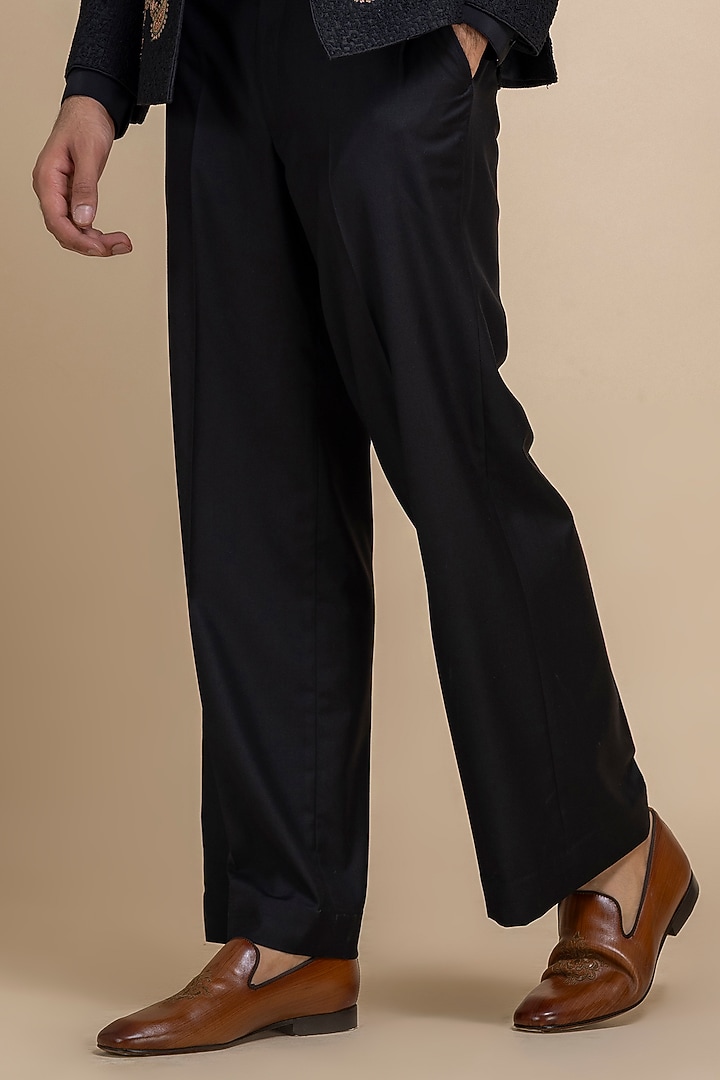 Black Raw Silk Hand Embroidered Open Jacket Set by Dolly J MAN at Pernia's Pop Up Shop