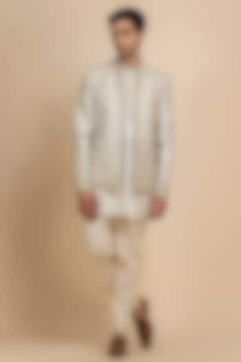 Ivory Raw Silk Hand Embroidered Open Jacket Set by Dolly J MAN at Pernia's Pop Up Shop