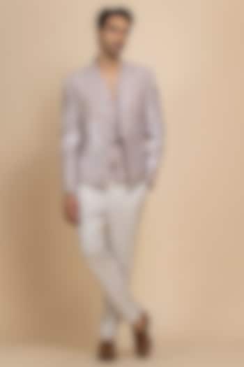 Rosy Brown Raw Silk Hand Embroidered Open Jacket Set by Dolly J MAN at Pernia's Pop Up Shop