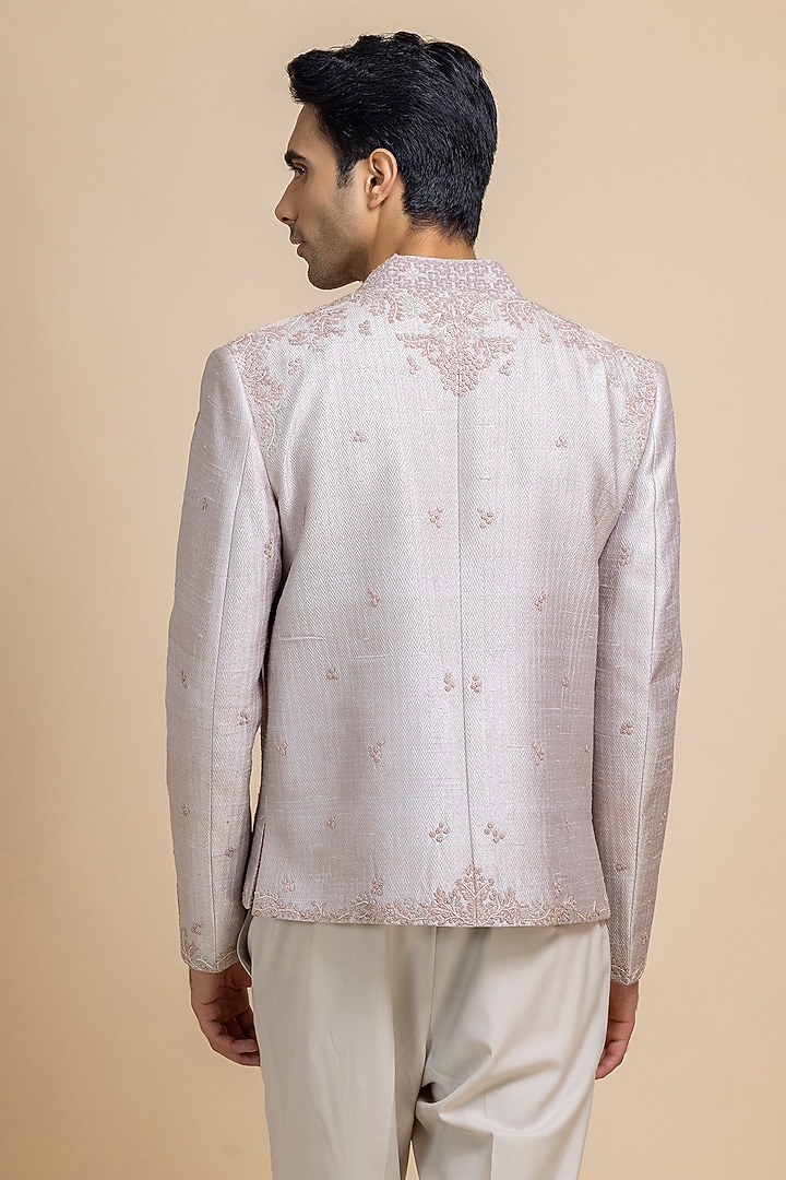 Rosy Brown Raw Silk Hand Embroidered Open Jacket Set by Dolly J MAN at Pernia's Pop Up Shop