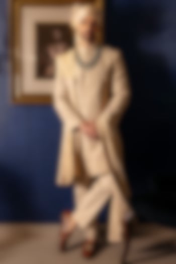 Champagne Pink Tissue Threadwork Groom Sherwani Set by Dolly J MAN at Pernia's Pop Up Shop