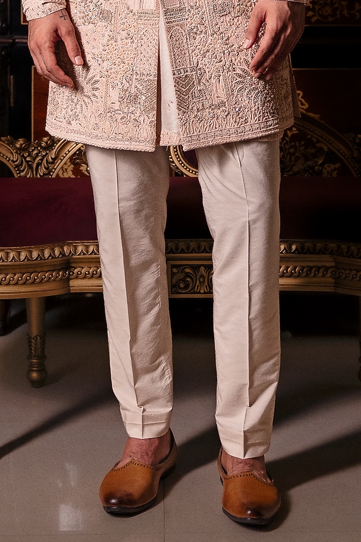 Pale Pink Raw Silk Hand Embroidered Groom Sherwani Set by Dolly J MAN at Pernia's Pop Up Shop