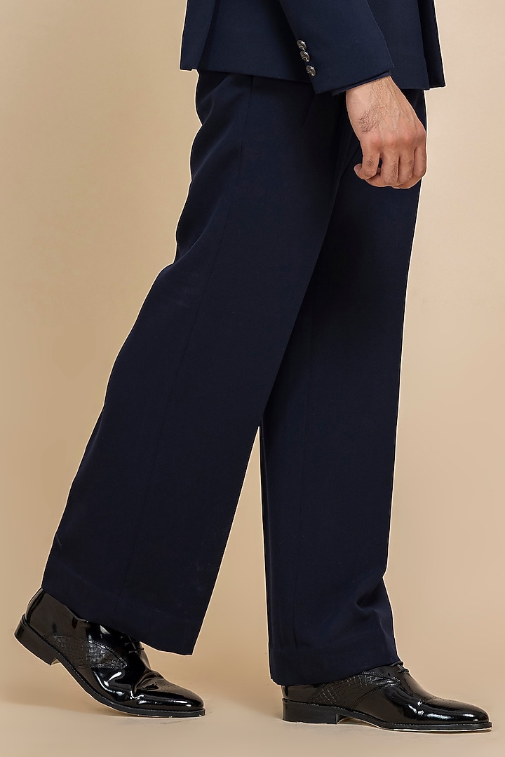 Navy Blue Japanese Crepe Hand Embroidered Tuxedo Set by Dolly J MAN at Pernia's Pop Up Shop