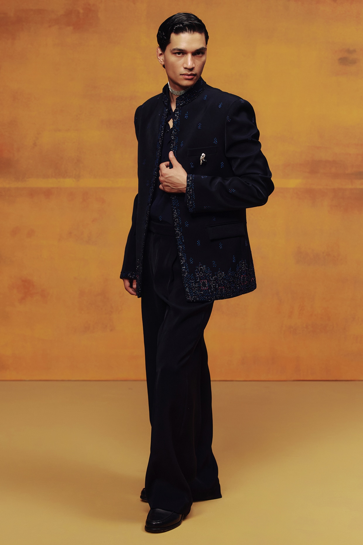 Dolly J MAN Deep Navy Japanese Crepe Hand Work Jacket Set