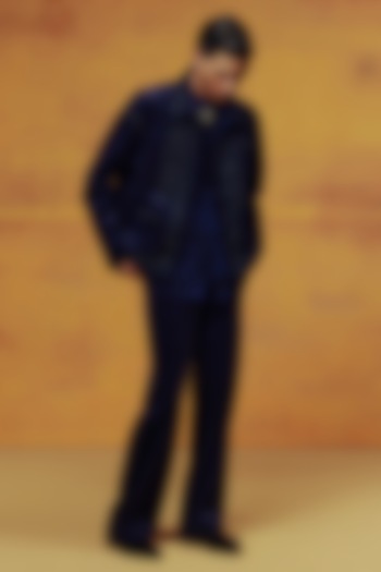 Navy Velvet Swarovski Hand Work Jacket Set by Dolly J MAN at Pernia's Pop Up Shop