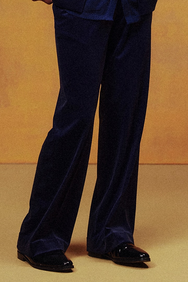 Navy Velvet Swarovski Hand Work Jacket Set by Dolly J MAN at Pernia's Pop Up Shop