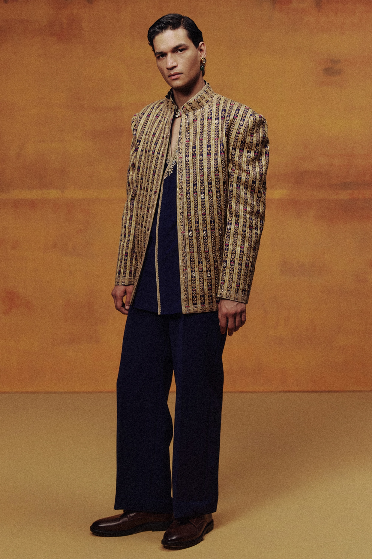 Dolly J MAN Cobalt Blue Woven Banarasi Hand Embroidered Jacket Set