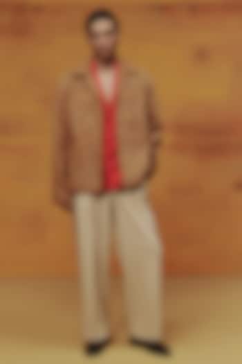 Gold Woven Lycra Thread Work Jacket Set by Dolly J MAN at Pernia's Pop Up Shop