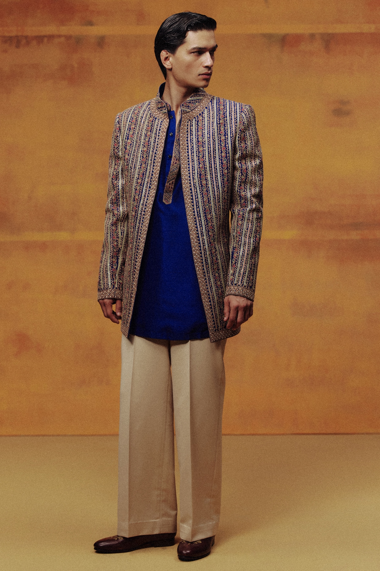 Dolly J MAN Royal Blue Woven Banarasi Embroidered Jacket Set