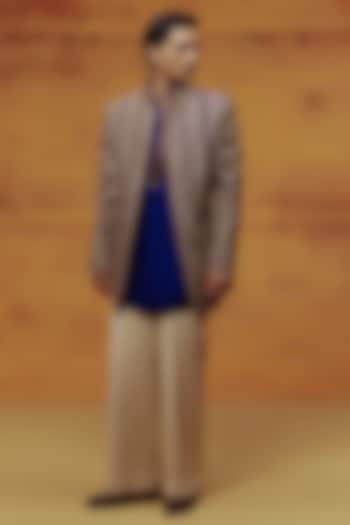 Royal Blue Woven Banarasi Embroidered Jacket Set by Dolly J MAN at Pernia's Pop Up Shop