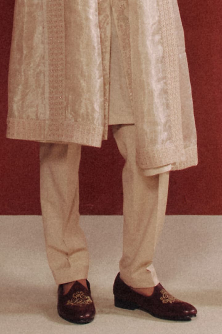 Ivory Raw Silk Embroidered Groom Sherwani Set by Dolly J MAN at Pernia's Pop Up Shop