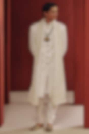White Woven Banarasi Embroidered Groom Sherwani Set by Dolly J MAN at Pernia's Pop Up Shop