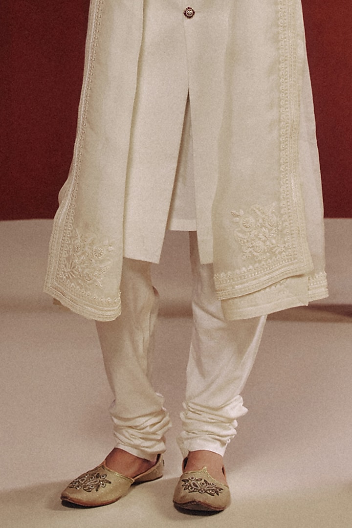 White Woven Banarasi Embroidered Groom Sherwani Set by Dolly J MAN at Pernia's Pop Up Shop
