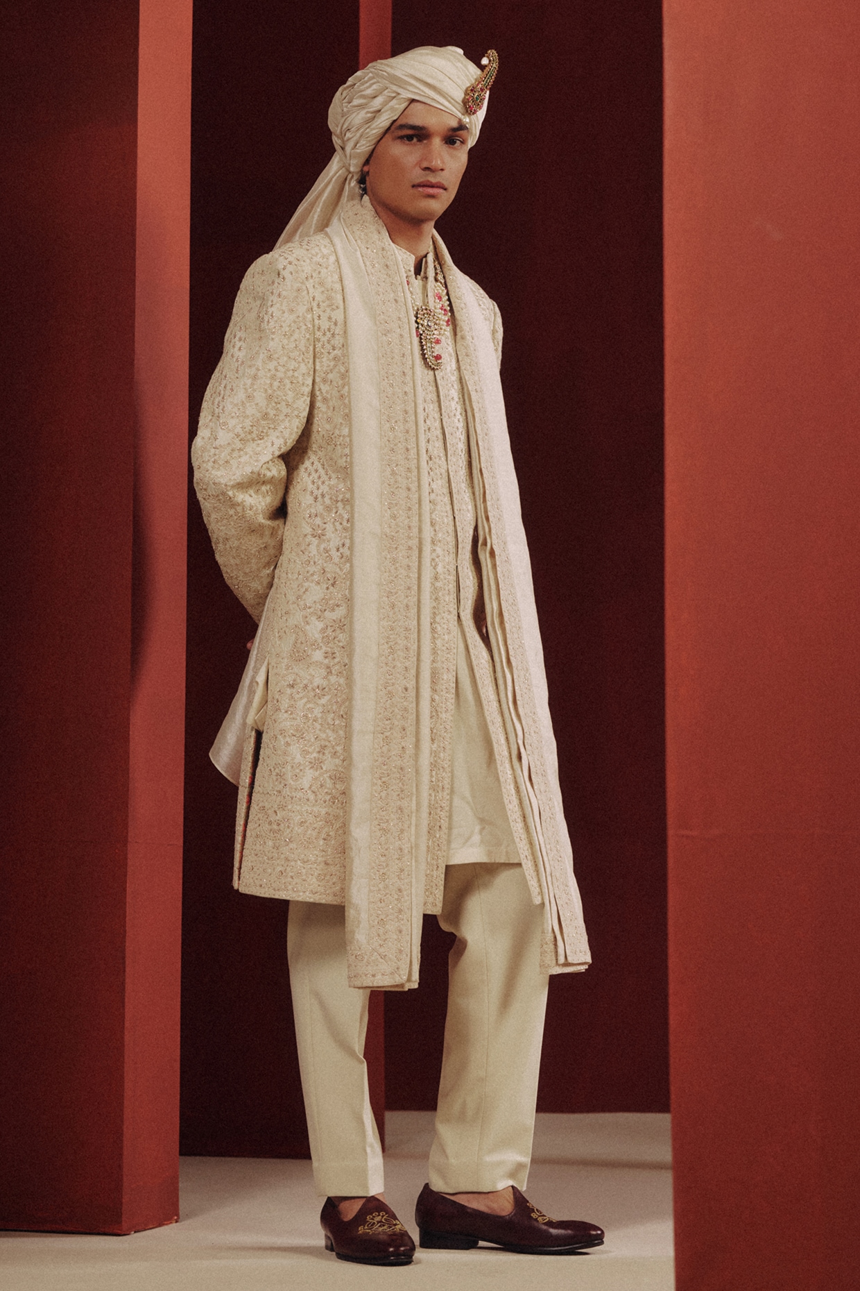 Dolly J MAN Ivory Raw Silk Embroidered Sherwani Set