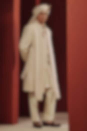 Ivory Raw Silk Embroidered Groom Sherwani Set by Dolly J MAN at Pernia's Pop Up Shop