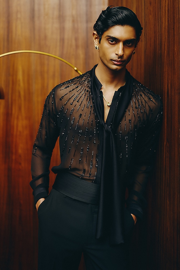 Black Georgette Embroidered Co-Ord Set by Dolly J MAN at Pernia's Pop Up Shop